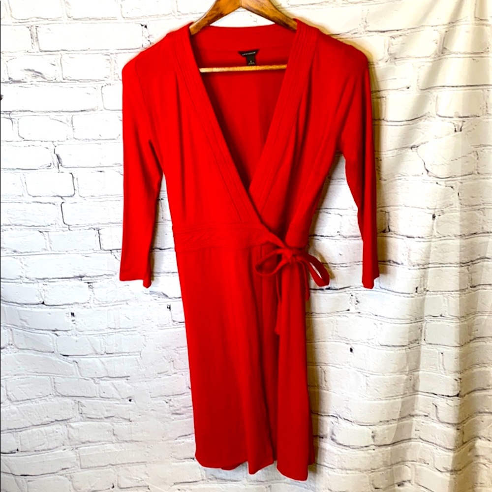 Ann Taylor Red Wrap Long Sleeve Dress Size 2